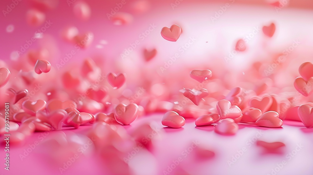 Valentine's day background with pink hearts in freefall. 3d. Valentine's day background with pink hearts in freefall. 3d.