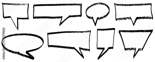 Collection set of hand drawn blank speech bubbles with rough edges outlines and copy space for text, round and rectangular vector shapes, poster design elements