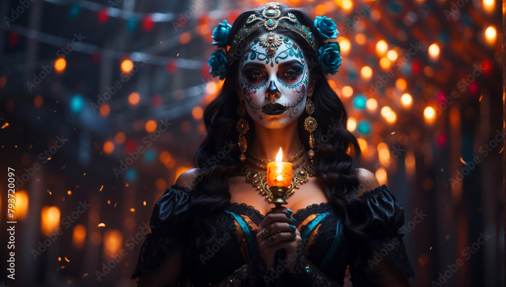 A Mexican woman in traditional face paint A Mexican woman in traditional face paint
