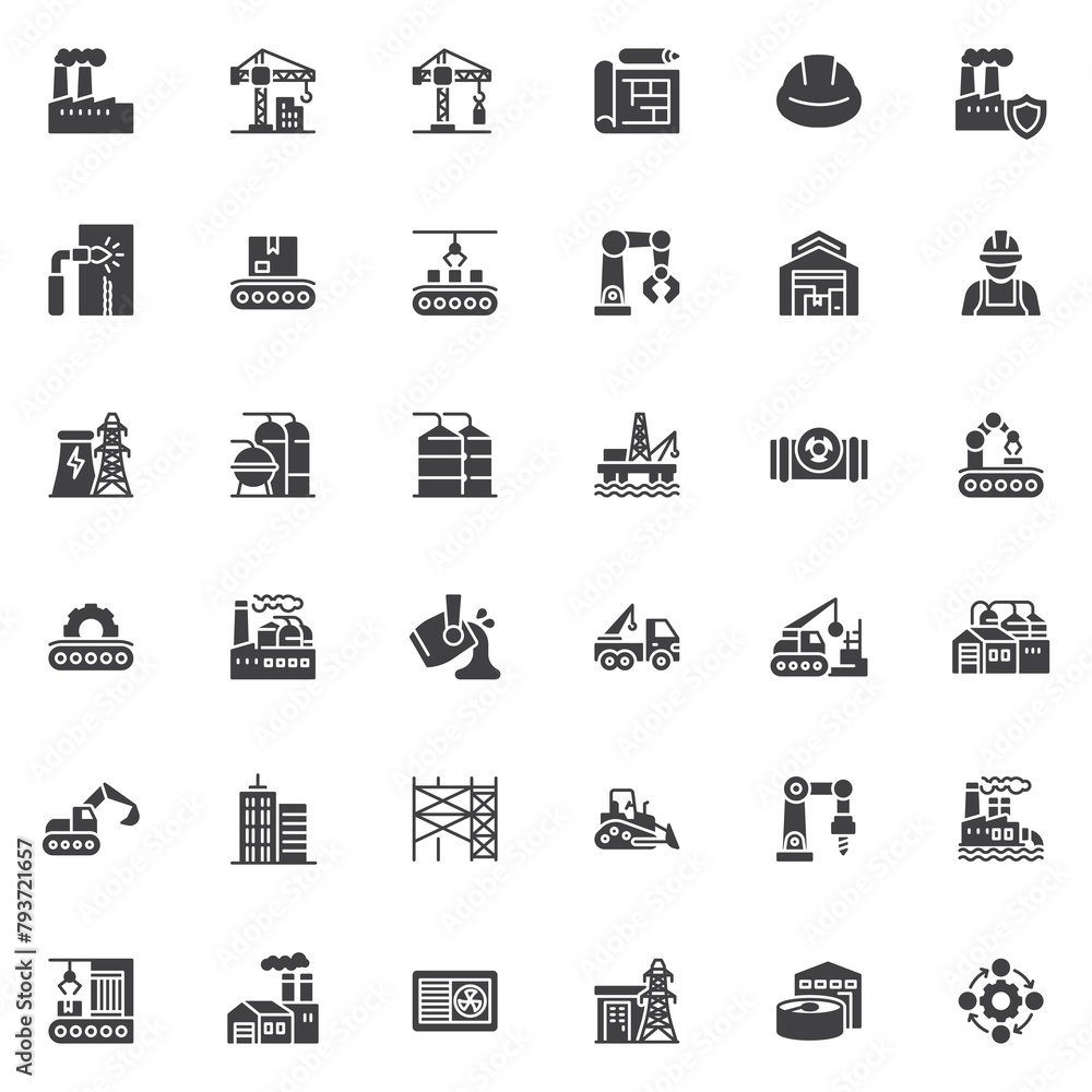 Industrial manufacturing vector icons set