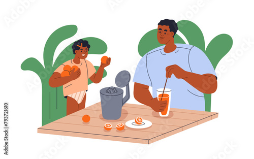 Father and kid enjoying leisure time outdoors. Dad, daughter child making fre...