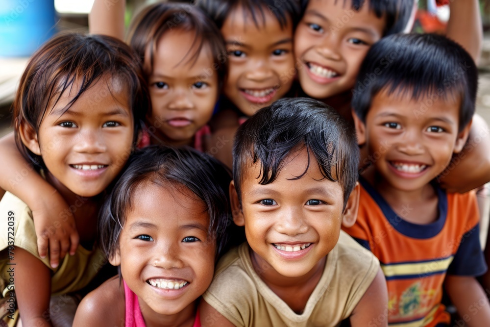 Group of happy smiling asian kids looking at camera in the park Group of happy smiling asian kids looking at camera in the park