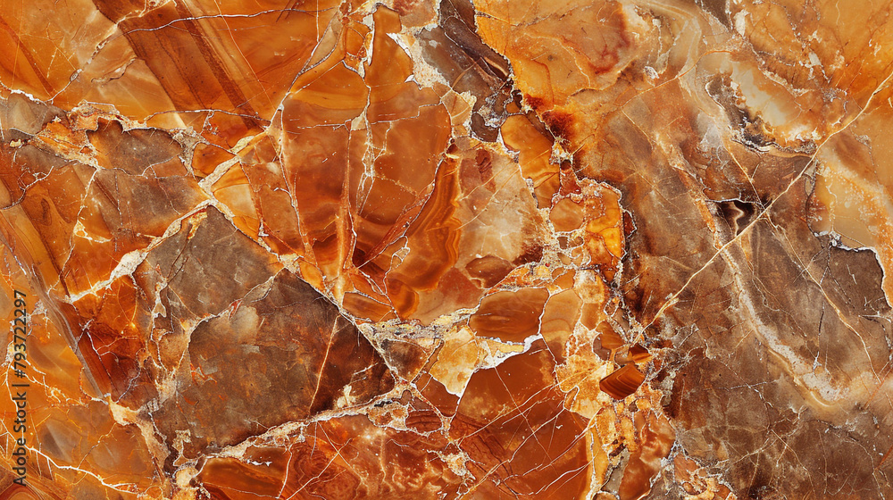 Warm burnt sienna marble texture with rich orange and brown veins, capturing the earthy tones of natural clay