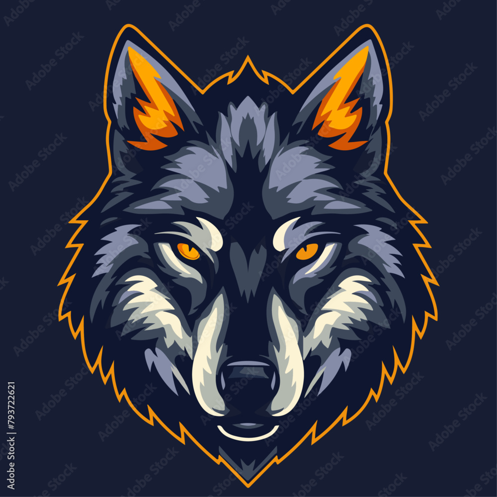 Wolf Mascot for Esports Team Logo Flat Color and Kid Friendly Vector Illustration