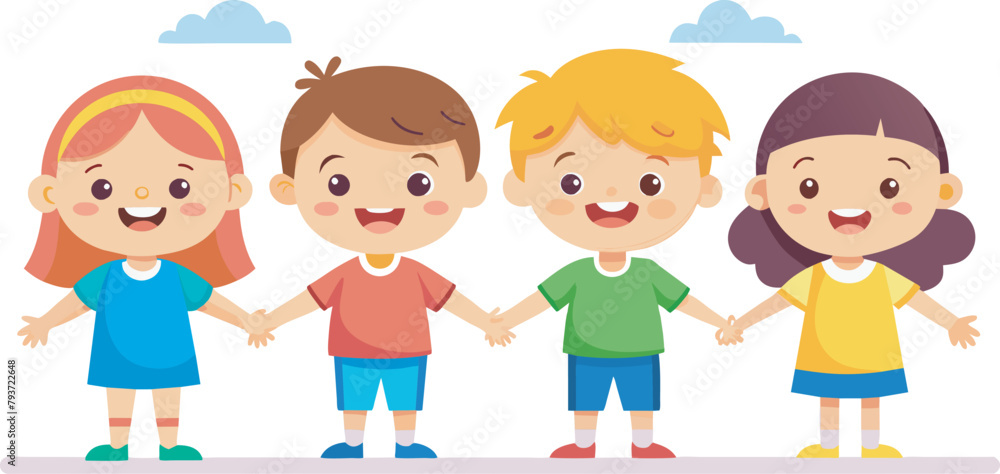 Cute children holding each other's hands and standing, school children stand together and hold hands Cute children holding each other's hands and standing, school children stand together and hold hands