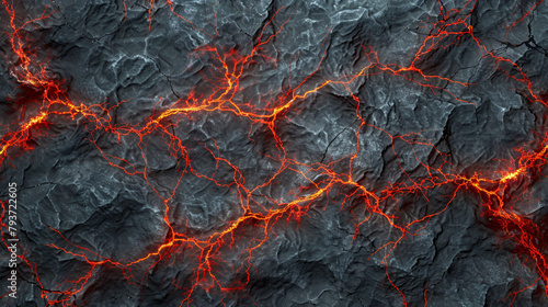 A background of slate grey provides a foundation for plexus lines in a brilliant, fiery red, weaving a pattern that suggests the crackling energy of a thunderstorm, 