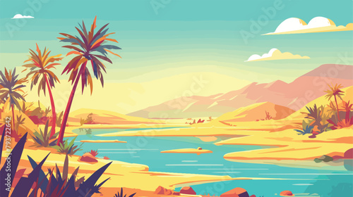 White sand desert landscape with oasis river. gradi © Pixel
