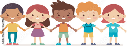 Cute children holding each other's hands and standing, school children stand together and hold hands