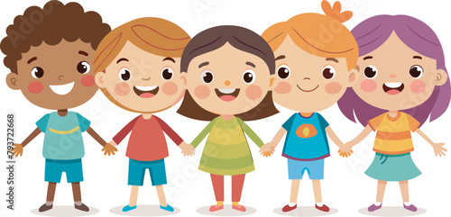 Cute children holding each other's hands and standing, school children stand together and hold hands