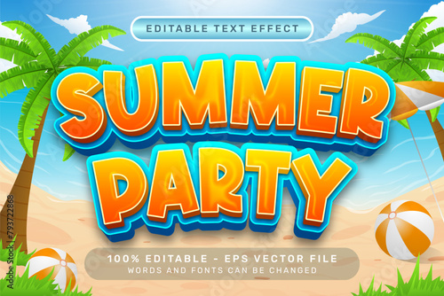 summer party 3d text effect and editable text effect with a beach background
