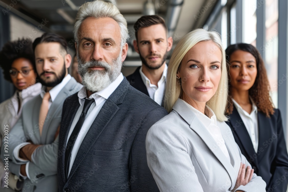 Portrait of confident business people standing in office. Multiethnic group of business people. Portrait of confident business people standing in office. Multiethnic group of business people.