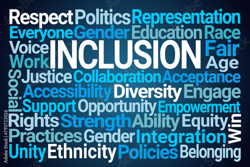 Inclusion Word Cloud on Blue Background