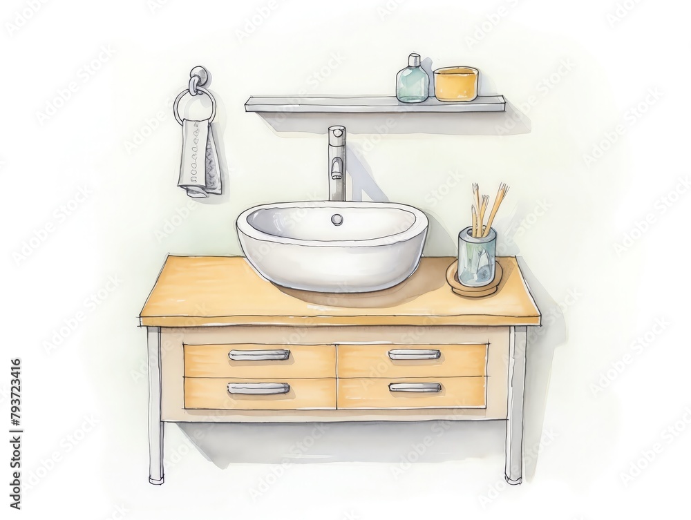 A modern bathroom featuring a sleek, designer sink with chrome fittings and a minimalist mirror, showcasing contemporary interior design A modern bathroom featuring a sleek, designer sink with chrome fittings and a minimalist mirror, showcasing contemporary interior design
