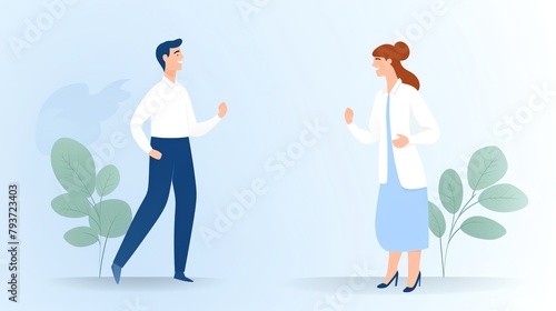 interpersonal communication, two people conversing, illustration style