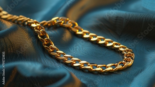 A luxurious 18k golden with stainless steel 316L cuban chain link necklace rests upon a background capturing the essence of wealth, style and elegance. Great as product design inspiration