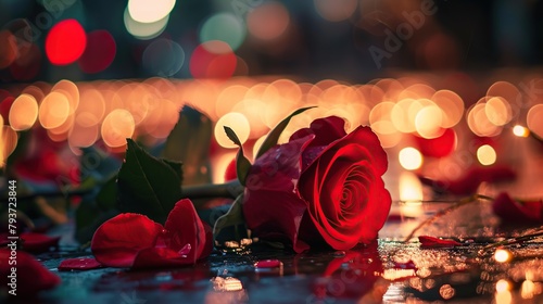 Red rose with bokeh background, valentine's day