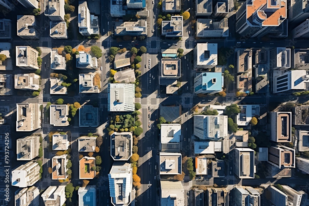 Fototapeta premium Aerial High-Rise Grids: Urban Skyscraper Perspectives Unveiled