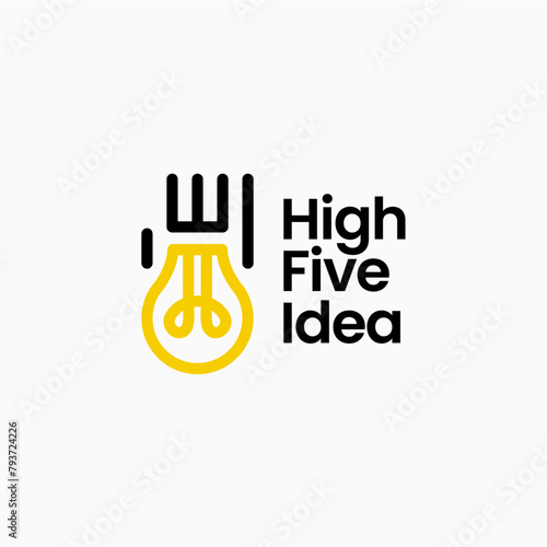 high five bulb idea think hand logo vector icon illustration © gaga vastard