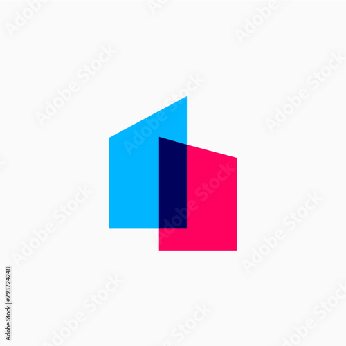 i Letter House Overlapping color Monogram Home mortgage architect architecture logo vector icon illustration © gaga vastard
