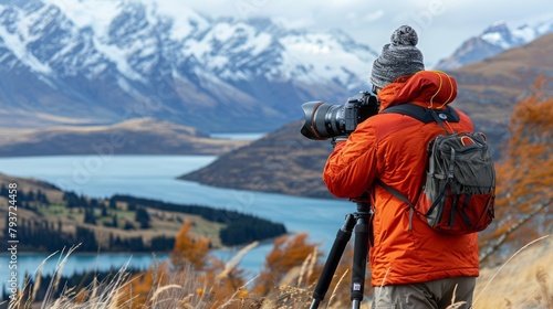 Authentic professional travel photographer capturing the breathtaking alpine landscapes. photo