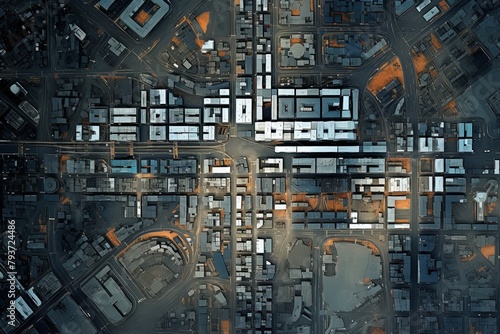 Aerial Urban Gridscape: District Grid Overview of the City's Layout