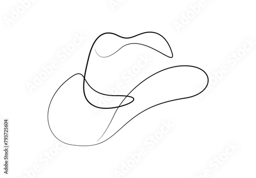 Continuous one line drawing of cowboy hat. Isolated on white background vector illustration