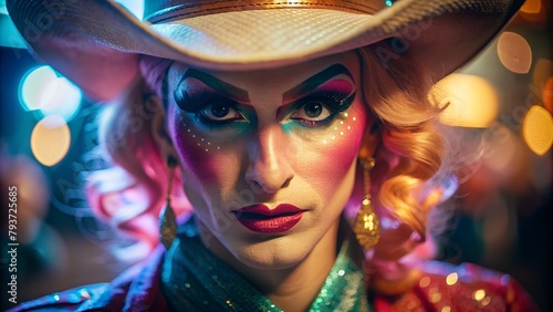 Drag Queen Cowboy Portrait - Campy Kitsch Fashion Makeup Look photo