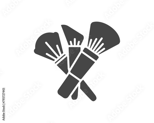 Makeup and cosmetics. Set vector graphic black icons of beauty brushes for face, powder, blush, eyeshadow.