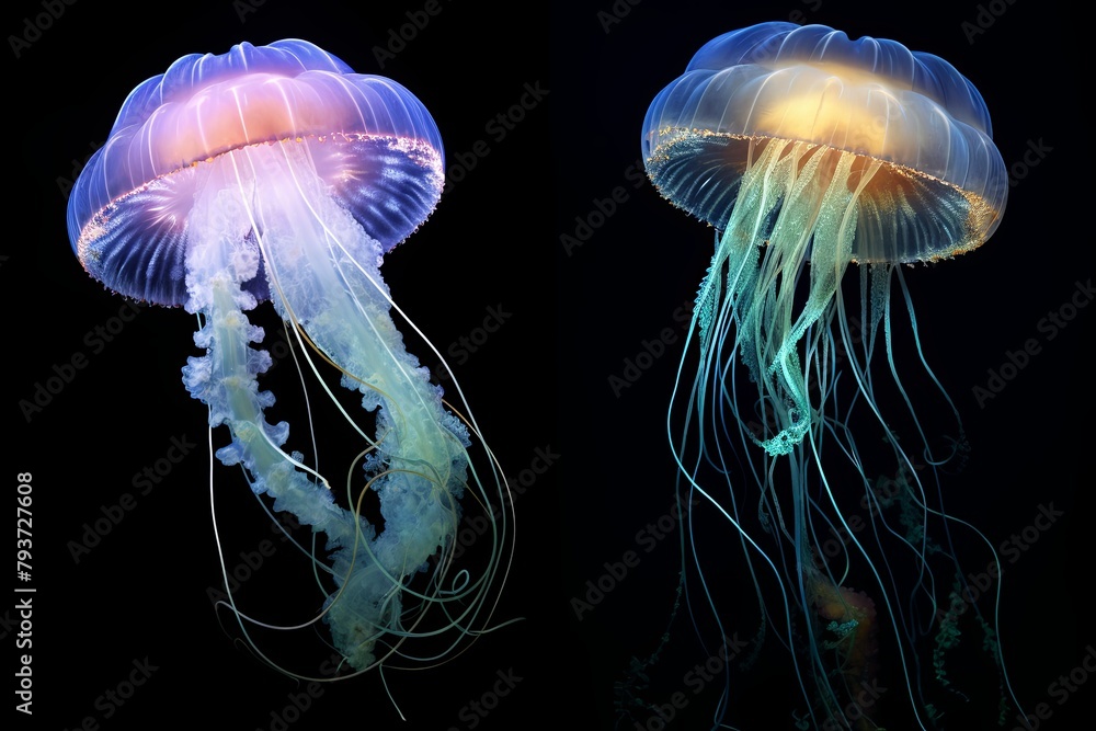 Fototapeta premium Bioluminescent Jellyfish Illumination: Captivating Marine Life Photography