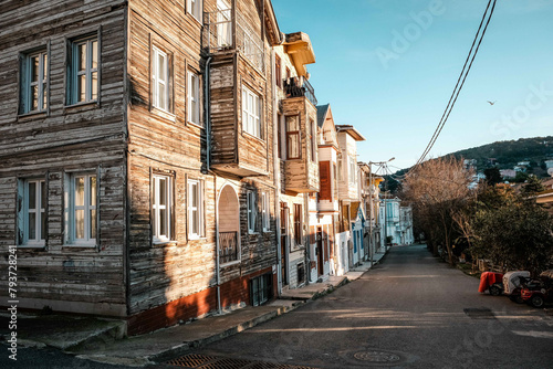 Heybeliada (Halki) Island historical houses, narrow streets. Ottoman Era in Istanbul, Turkey photo