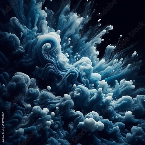 wallpaper, illustration, Abstract blue paint splash on black background. Fantasy fractal texture. Digital art. 3D rendering.