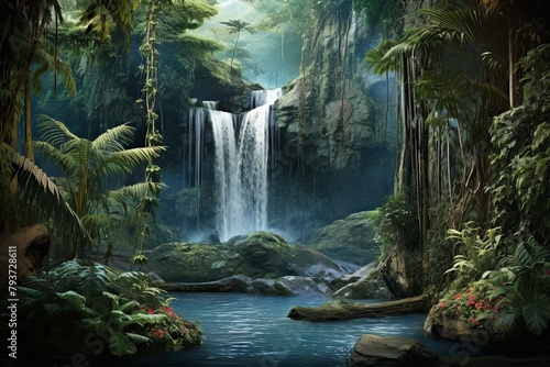 Tropical Jungle Waterfalls Cascading Backgrounds - Exotic Nature Photo
