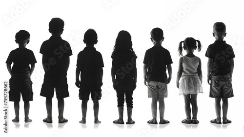 Silhouette of a group of young children standing