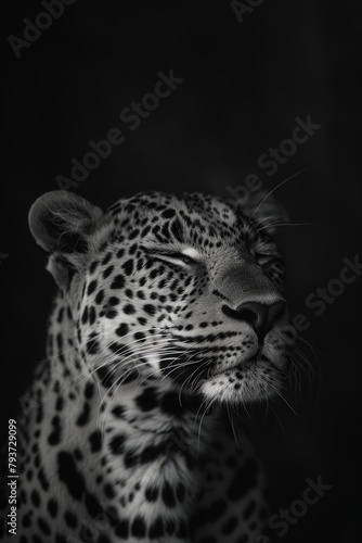 AI generated illustration of a leopard in the dark in grayscale