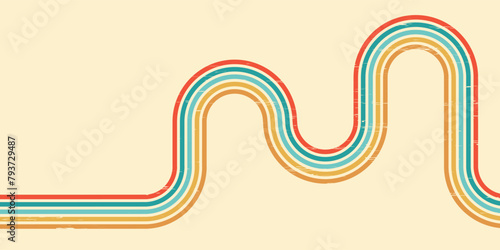 70s retro perspective lines background. Vintage colourful stripes banner, backdrop and wallpaper vector.