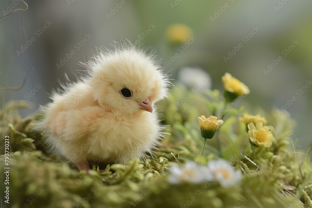 Tiny baby chick with fluffy feathers, ideal for springtime and farm-themed projects