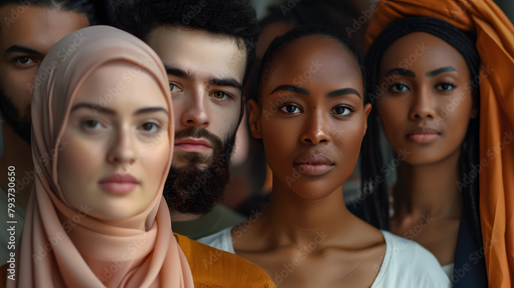 a photo of experts of different gender, religion and skin colour standing close together and looking at the camera a photo of experts of different gender, religion and skin colour standing close together and looking at the camera