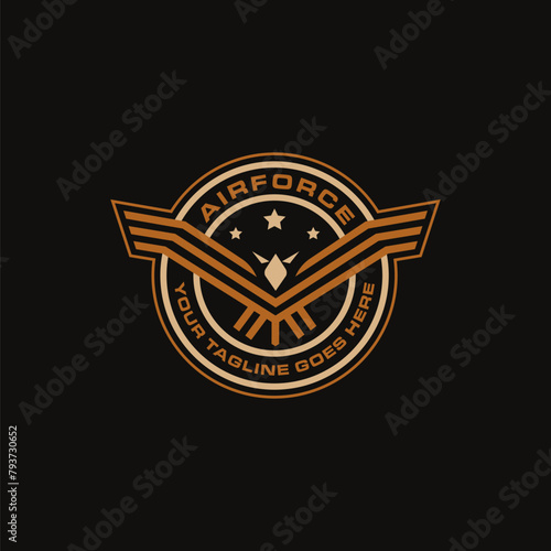 Seal badge emblem Airforce eagle logo icon vector template on black background