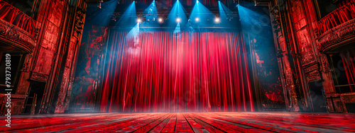 Majestic Red Velvet Curtain Unveiling the Stage, A Prelude to an Enthralling Performance photo