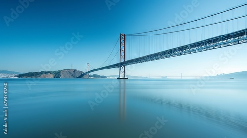 Vast bridge spans across the water, inviting travelers on a journey beneath the clear sky. photo