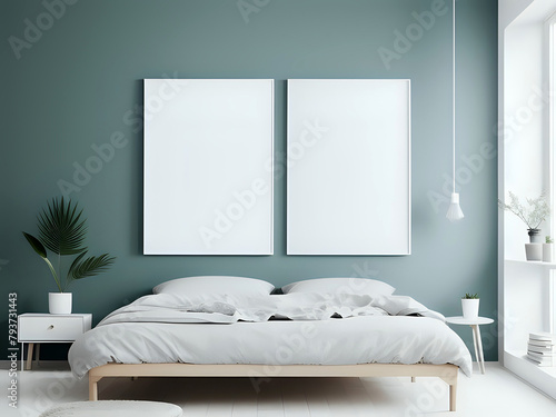 2 große weiße Bilder über einem Bett