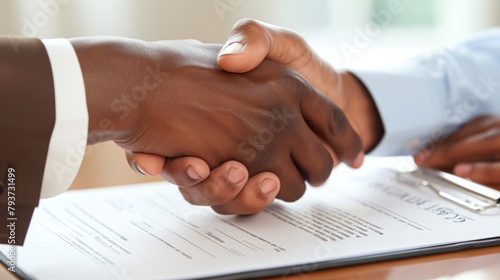 Trust is built with a simple gesture of hands clasping over a signed document.