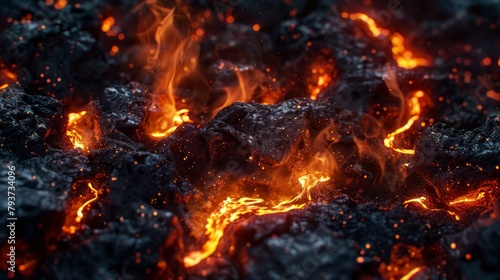 inferno rages, sending glowing embers up into the blackness © ikhsanhidayat