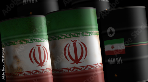 Iran oil crude petroleum fuel barrels in row