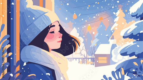 Winter snow woman - eps8 vector illustration. 2d fl photo