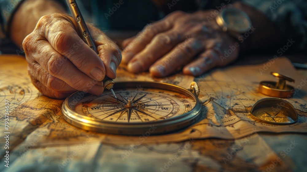 Expert hands maneuver the compass, etching arcs on architectural plans ...