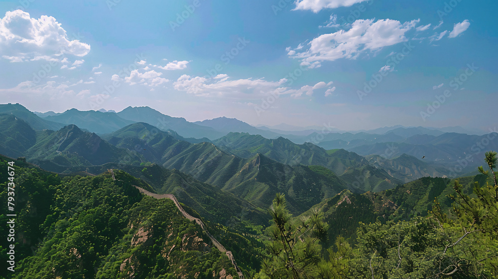 View from the mountain to the great wall