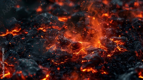 inferno rages, sending glowing embers up into the blackness © ikhsanhidayat