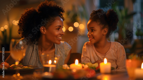 Mother-Daughter Bonding Over Candlelit Dinner. Generative AI