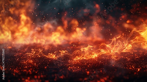 Wild flames dance with reckless energy, casting sparks into the void. photo